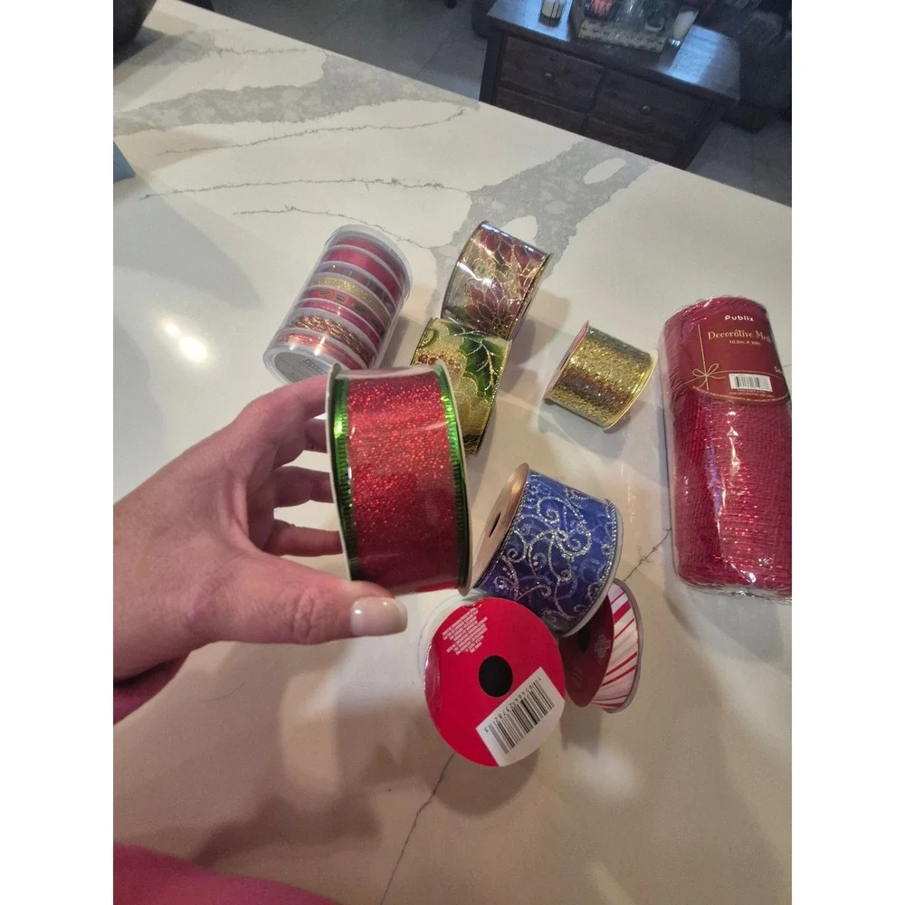 Christmas Ribbon‎ and Mesh Bundle Red Gold Green Blue Glitter Wired